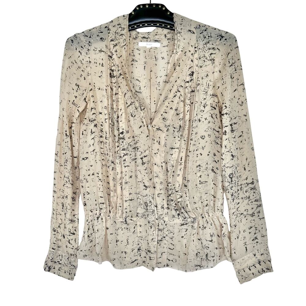 Eliot Button Up Sheer Silk Long Sleeve Top XS